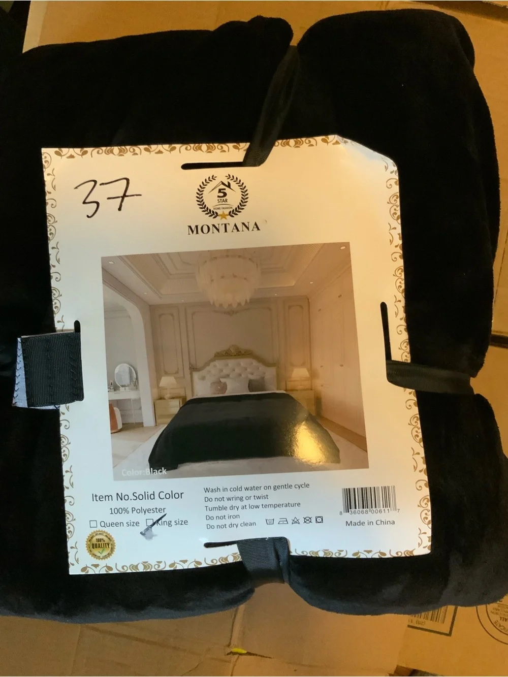 Plush black flannel blanket - king